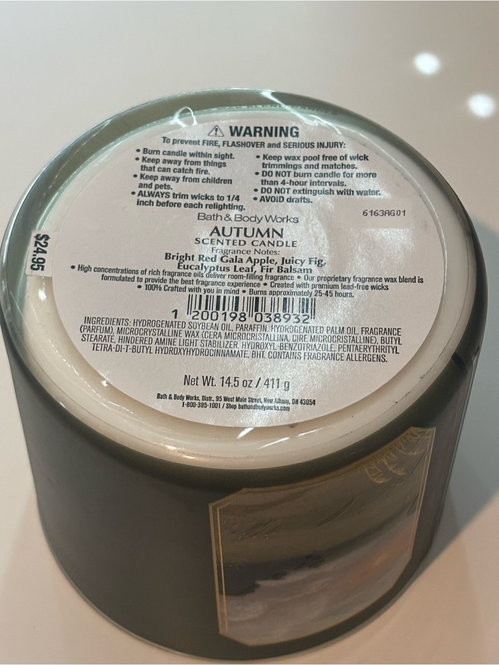 Bath & Body Works Autumn Soy Wax Candle — Dark Green with Gold Accent - Picture 4 of 4